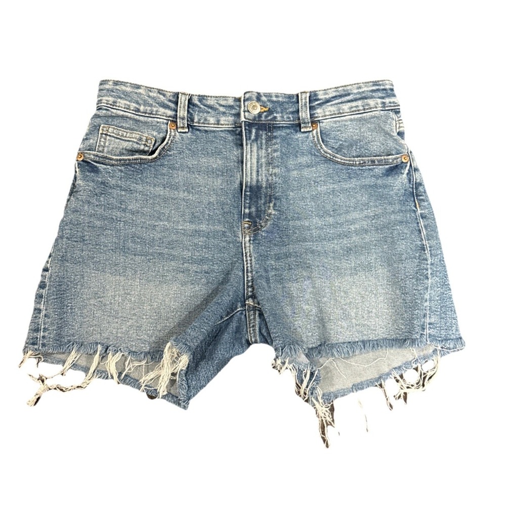 H&M‎ Womens Size 10 Denim Jean Shorts Frayed Hem Stretch Pockets Preppy Comfort